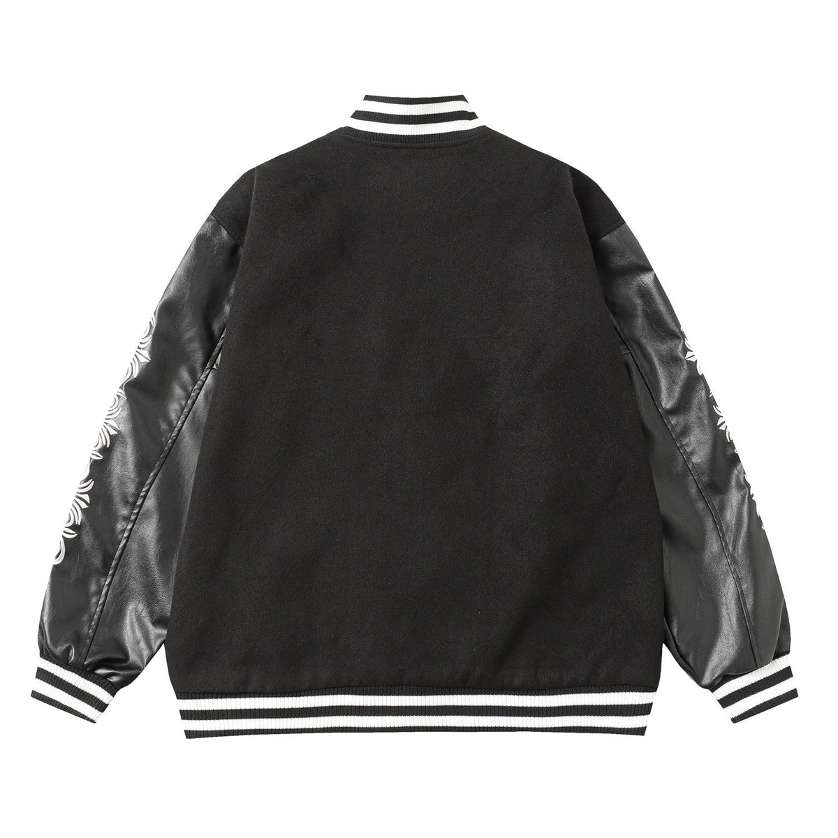 Chrome Hearts Cross Embroidered Leather Sleeve Varsity Jacket - Black Street Style 116