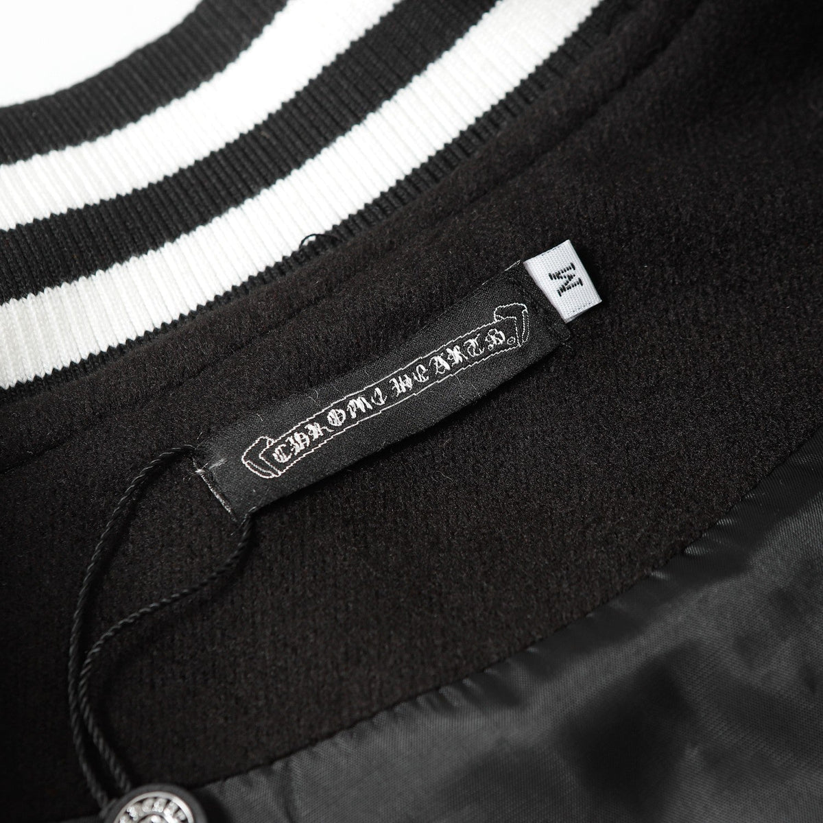 Chrome Hearts Cross Embroidered Leather Sleeve Varsity Jacket - Black Street Style 116
