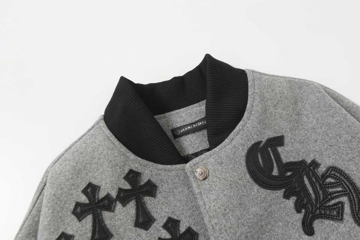 Chrome Hearts Multi Cross Varsity Jacket - Grey Black Street Jacket 2215
