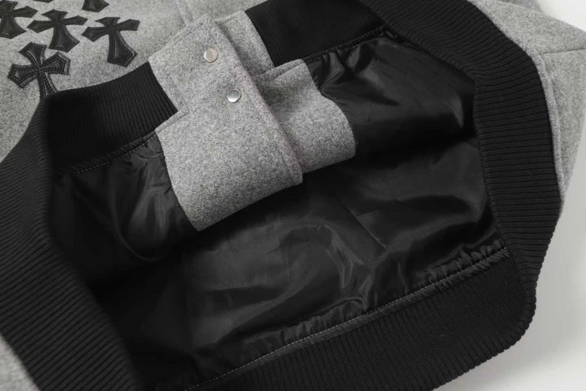 Chrome Hearts Multi Cross Varsity Jacket - Grey Black Street Jacket 2215