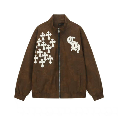 Chrome Hearts Cross Patch Suede Jacket - Brown Gothic Streetwear Outerwear 8833