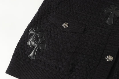Chrome Hearts Gothic Cross Knit Cardigan - Black Grey Streetwear Jacket 904