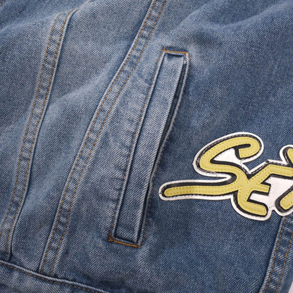 Chrome Hearts Patchwork Denim Jacket - Vintage Blue Gothic Street Jacket 0789
