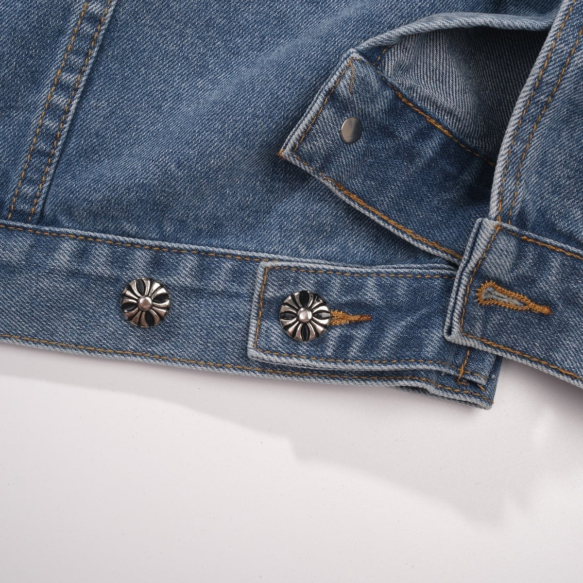 Chrome Hearts Patchwork Denim Jacket - Vintage Blue Gothic Street Jacket 0789