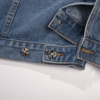 Chrome Hearts Patchwork Denim Jacket - Vintage Blue Gothic Street Jacket 0789